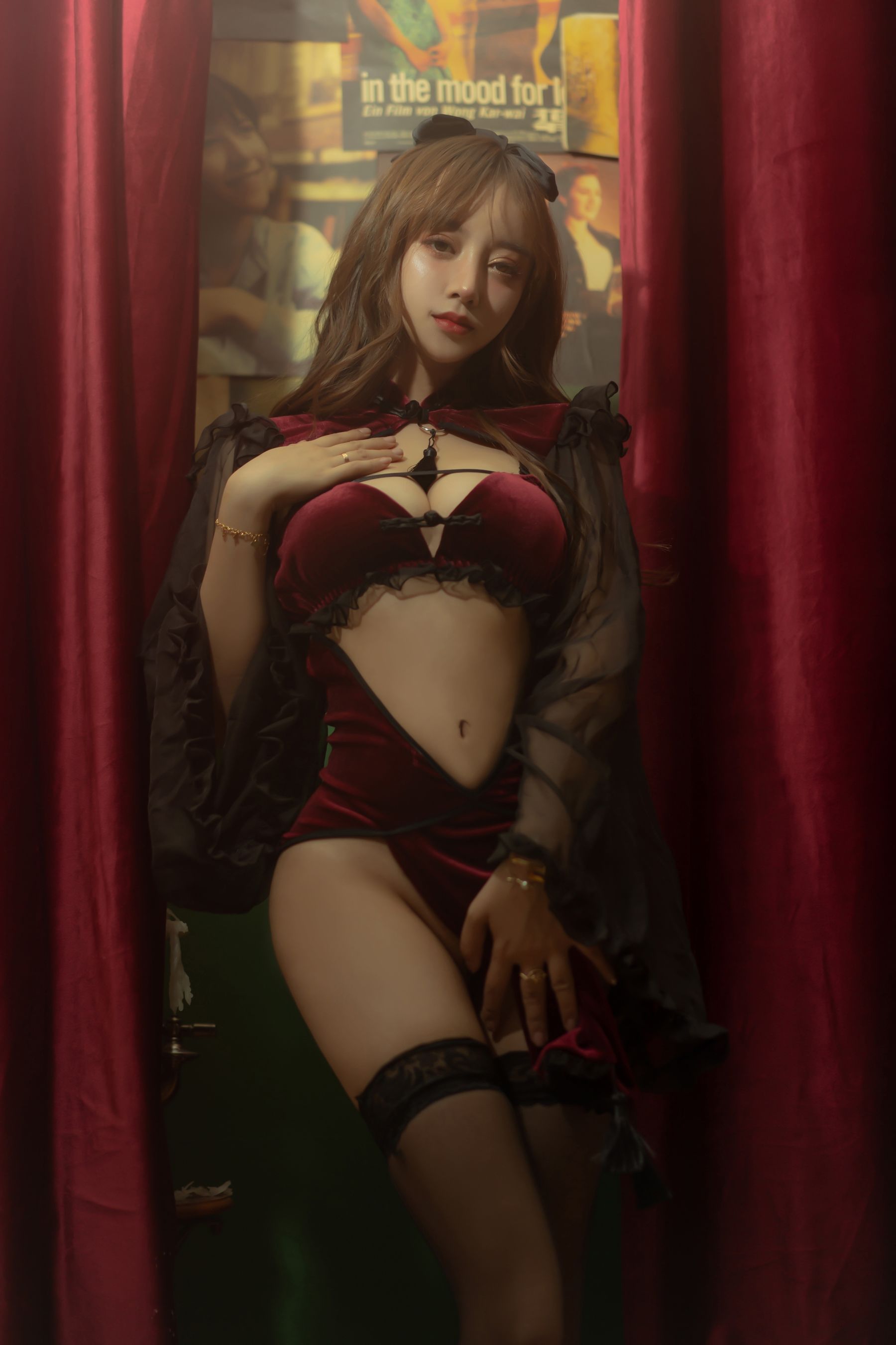 斗鱼米线线sama – 红丝绒旗袍 Cosplay-第27张
