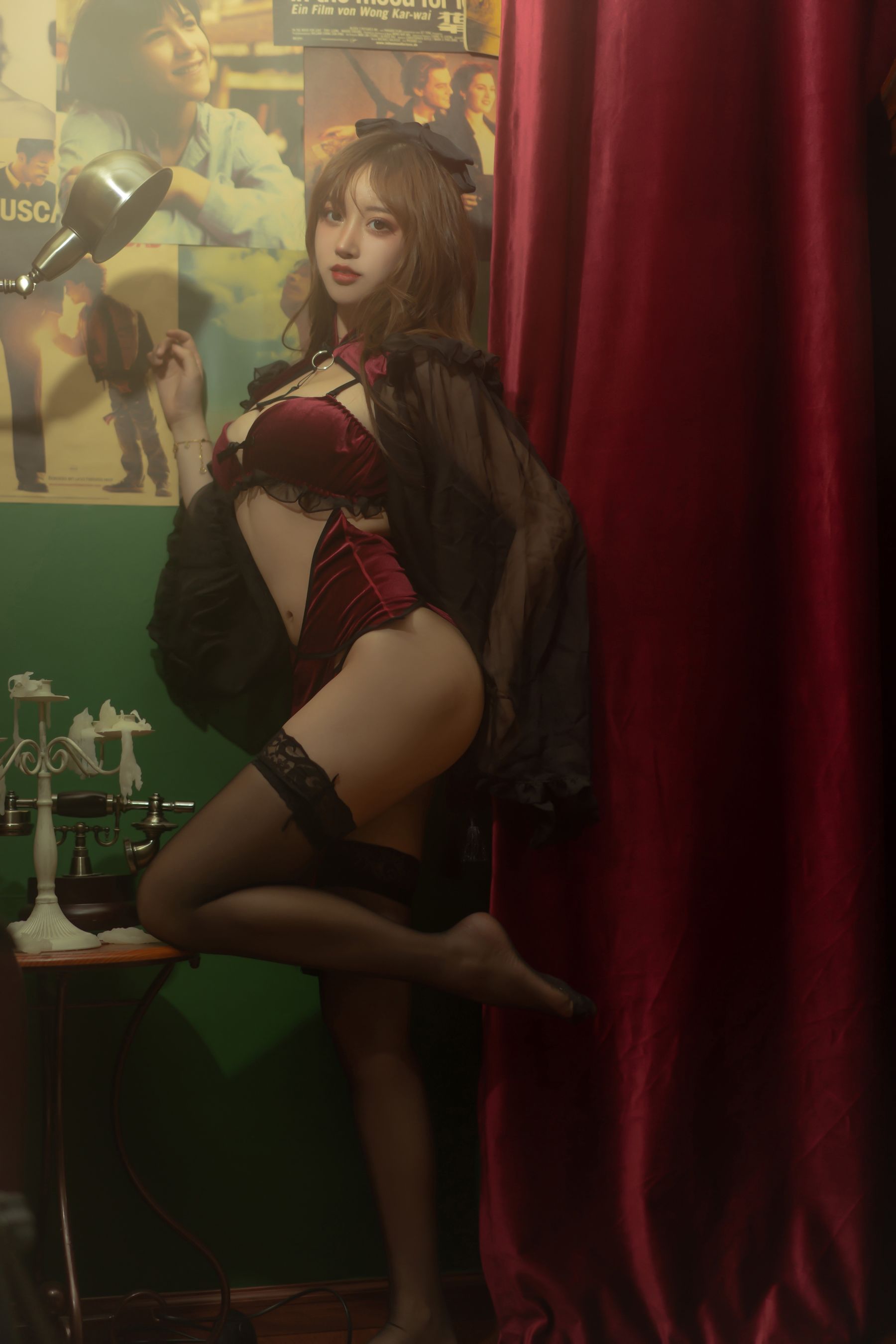 斗鱼米线线sama – 红丝绒旗袍 Cosplay-第22张