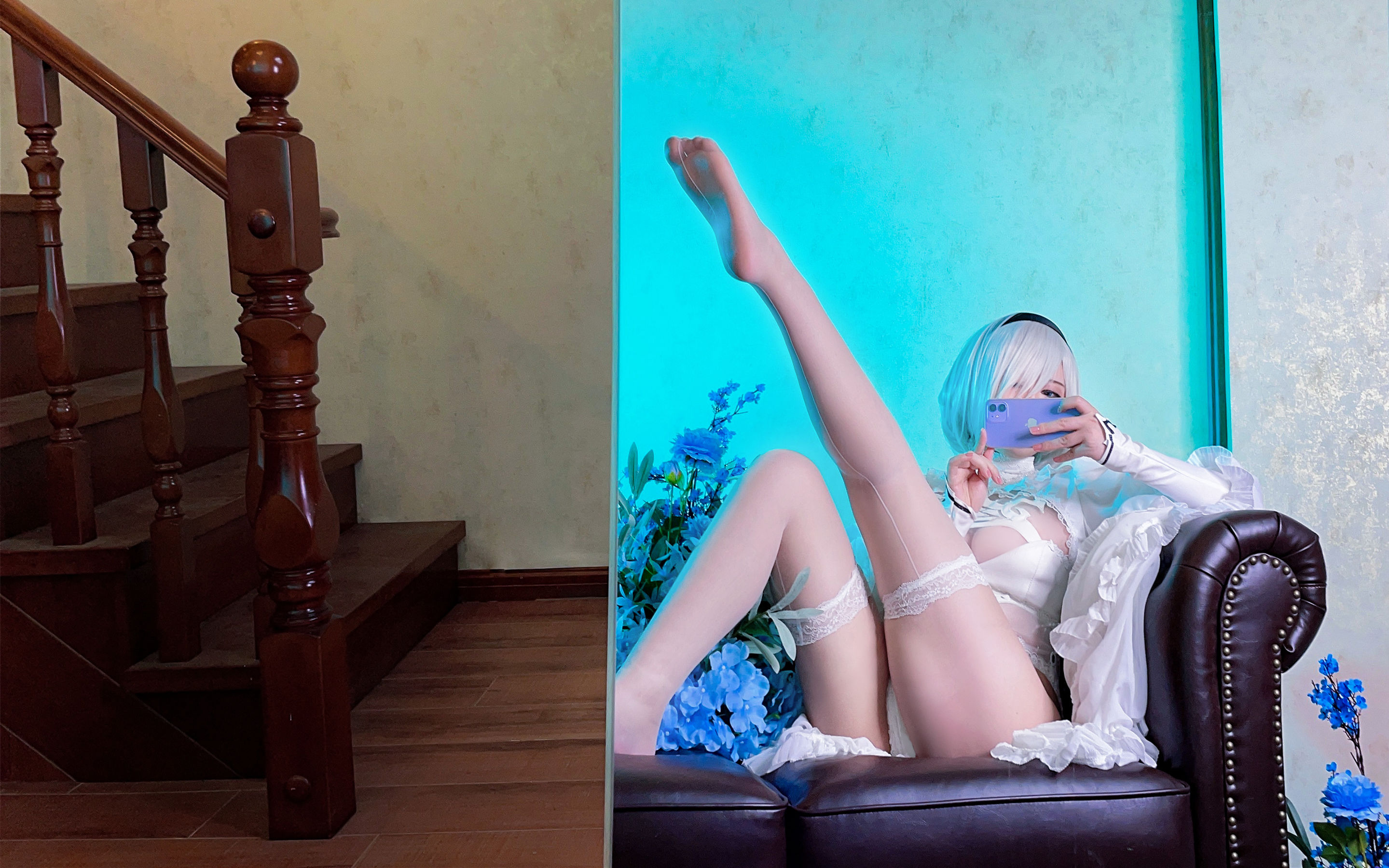 半半子 – Automataヨルハ二号B型 白いドレス Cosplay-第5张