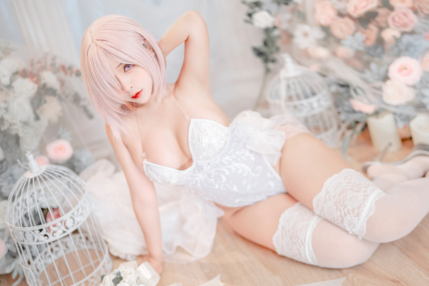 Sayo Momo – Mashu white lingerie body oil Cosplay-第54张