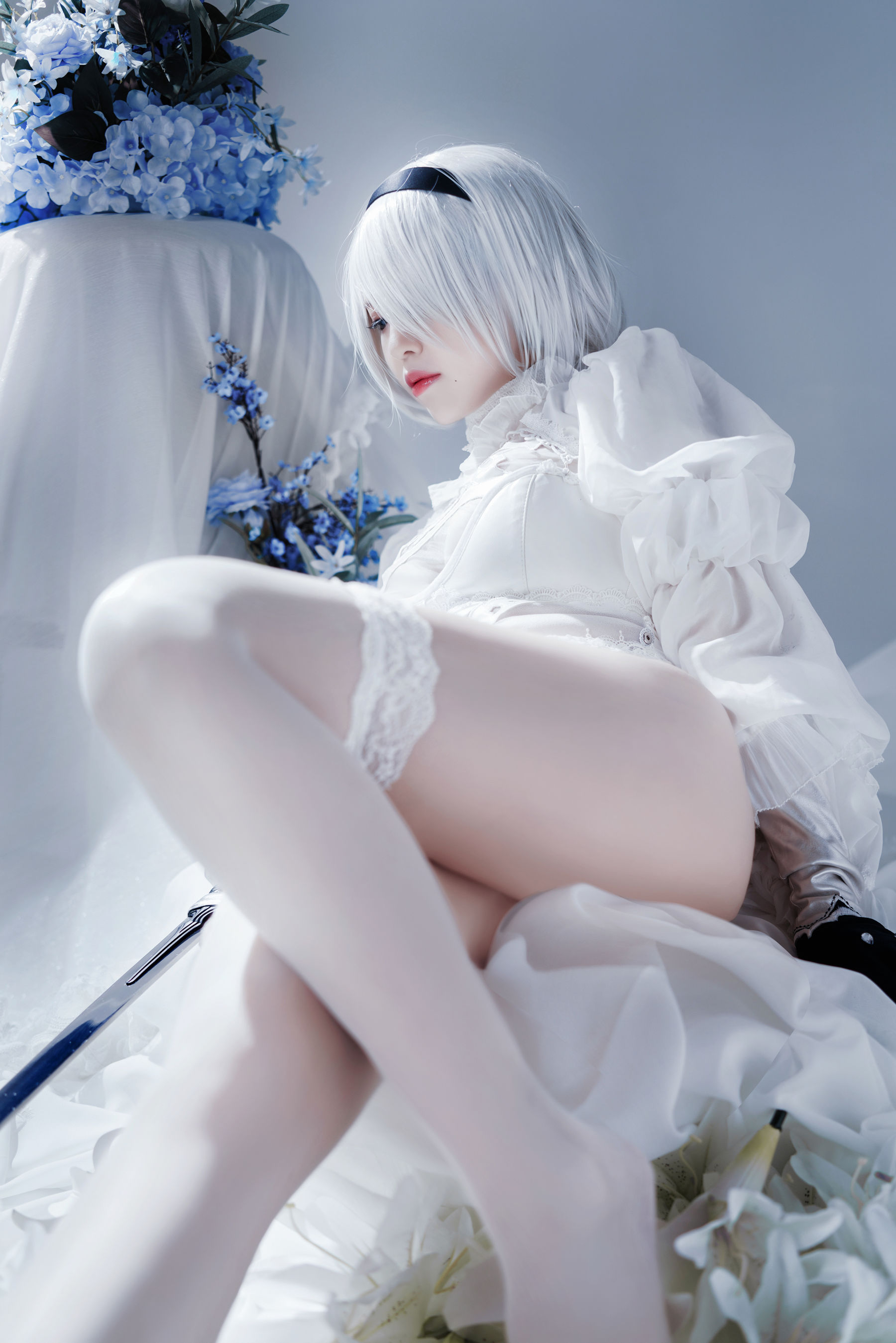 半半子 – Automataヨルハ二号B型 白いドレス Cosplay-第1张