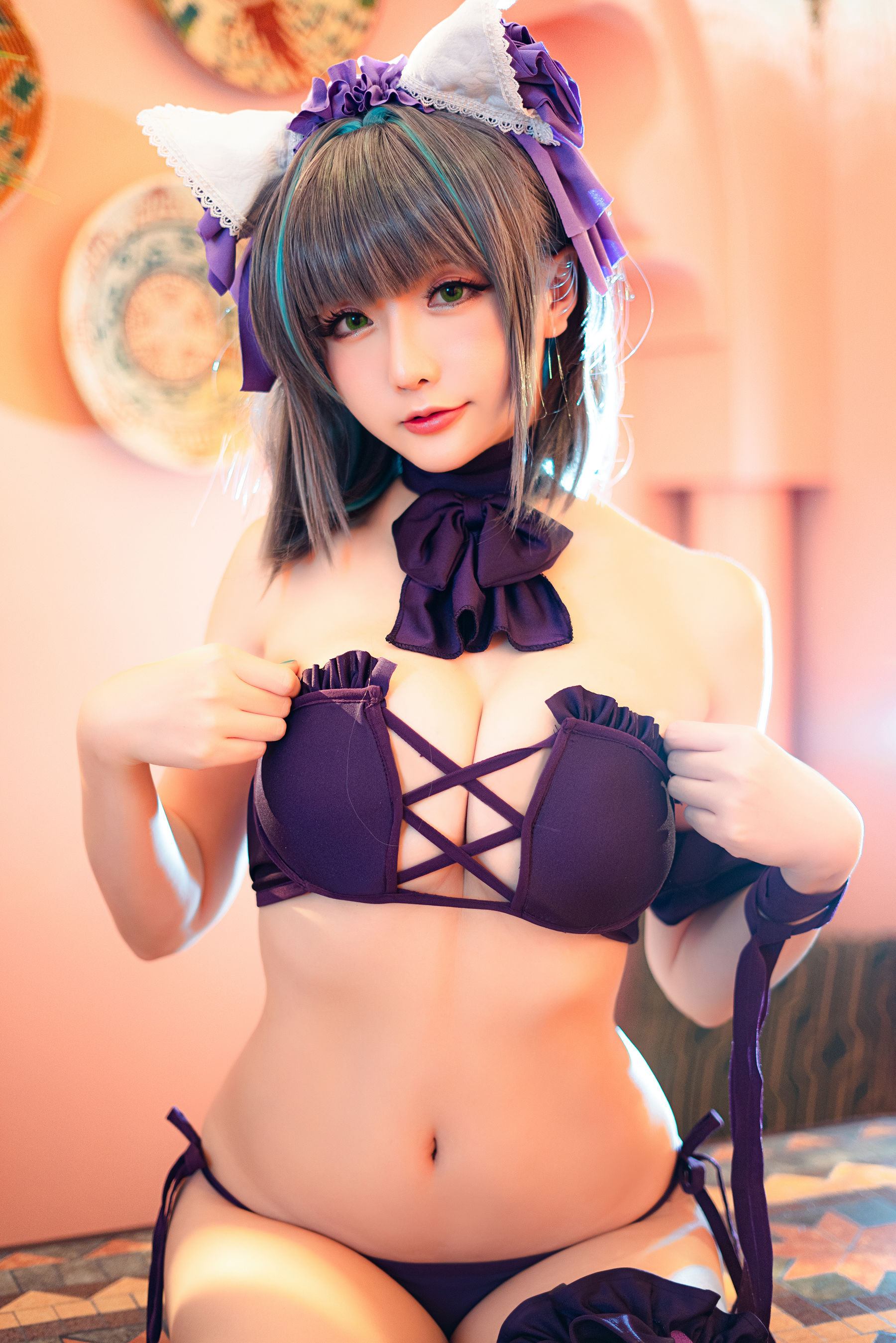 Coser小姐姐星之迟迟 – R-Maid《柴郡泳装》 Cosplay-第25张