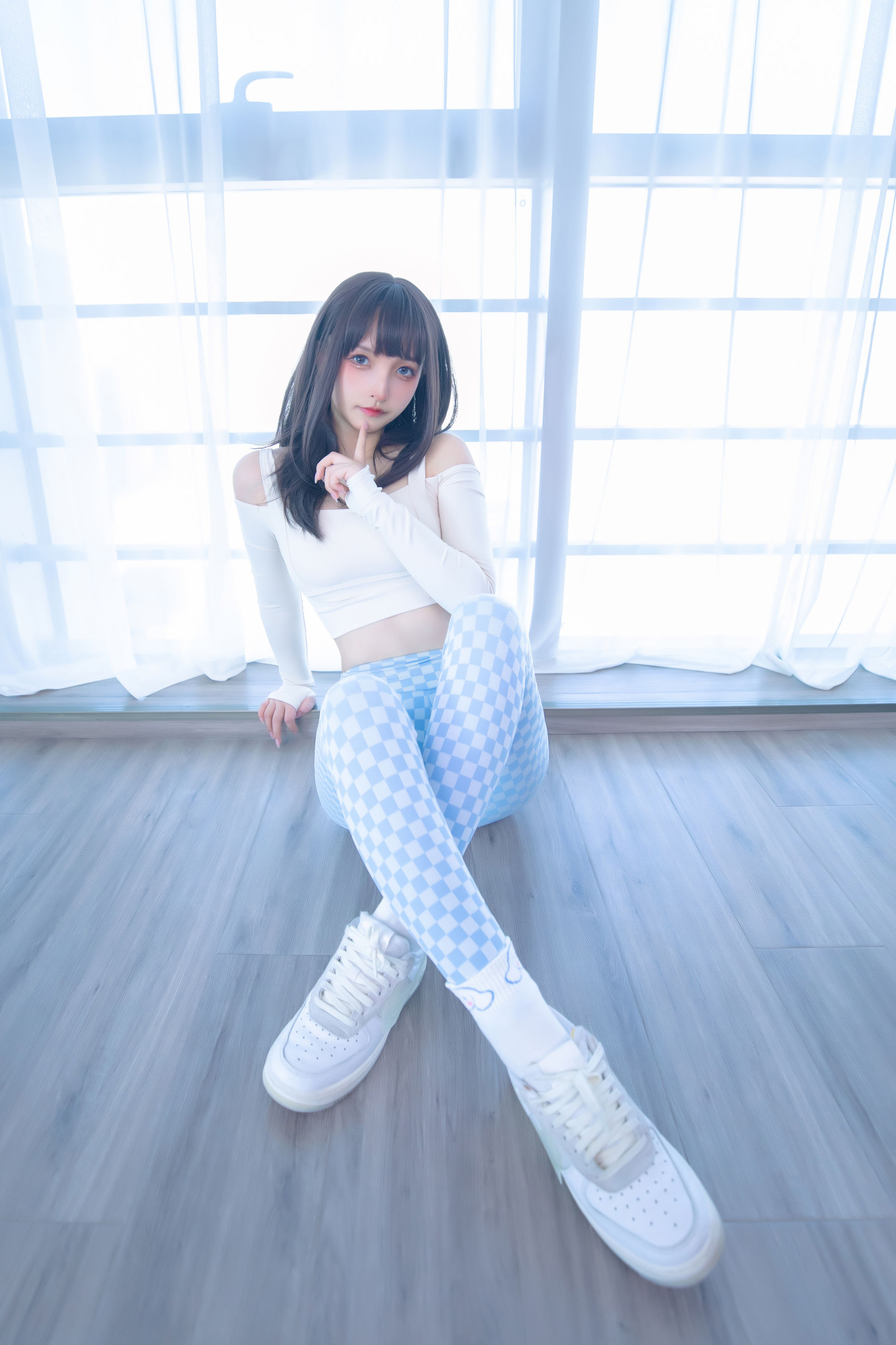 萝莉神楽板真冬 – 蓝白格 Cosplay-第63张
