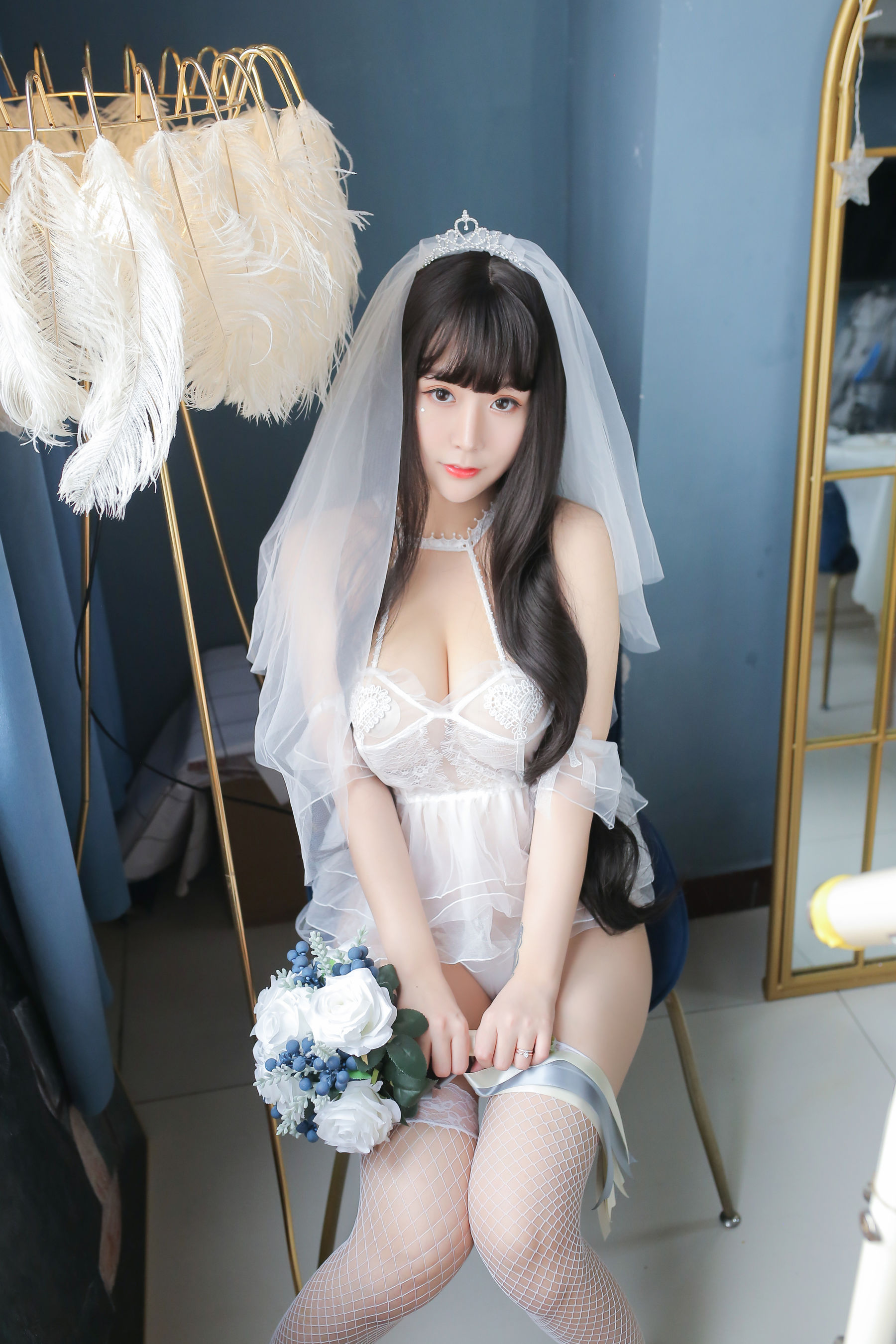 巨乳猫九酱Sakura – 长发婚纱 Cosplay-第27张