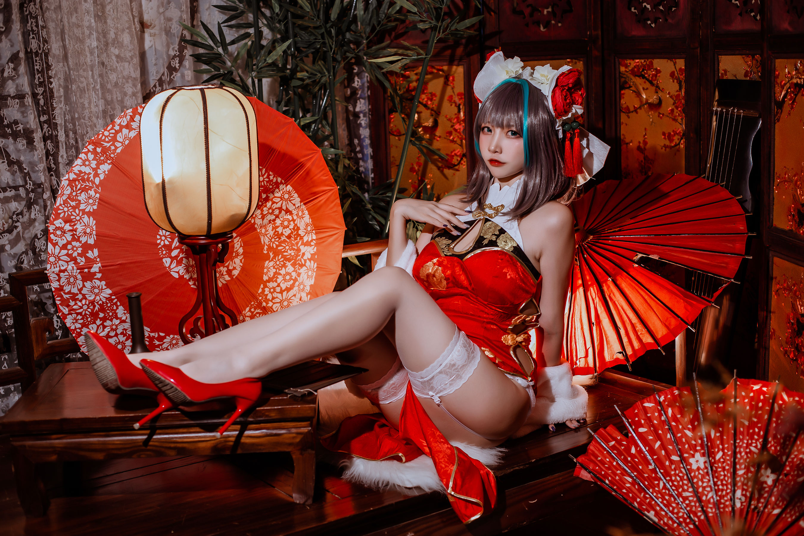 二佐Nisa – 碧蓝 柴郡旗袍 Cosplay-第5张