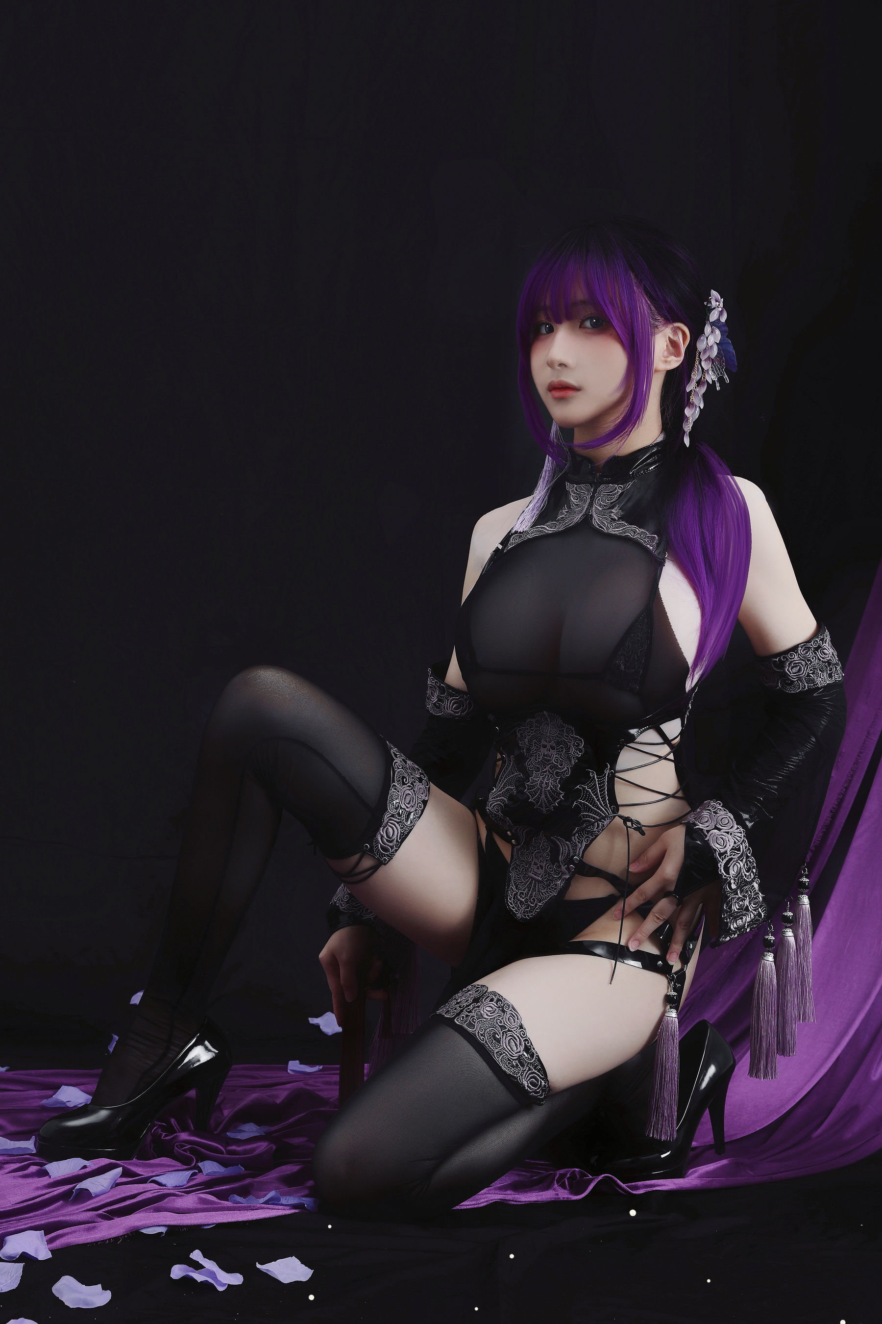 幼愛youmeko – 紫流苏旗袍 Cosplay-第6张