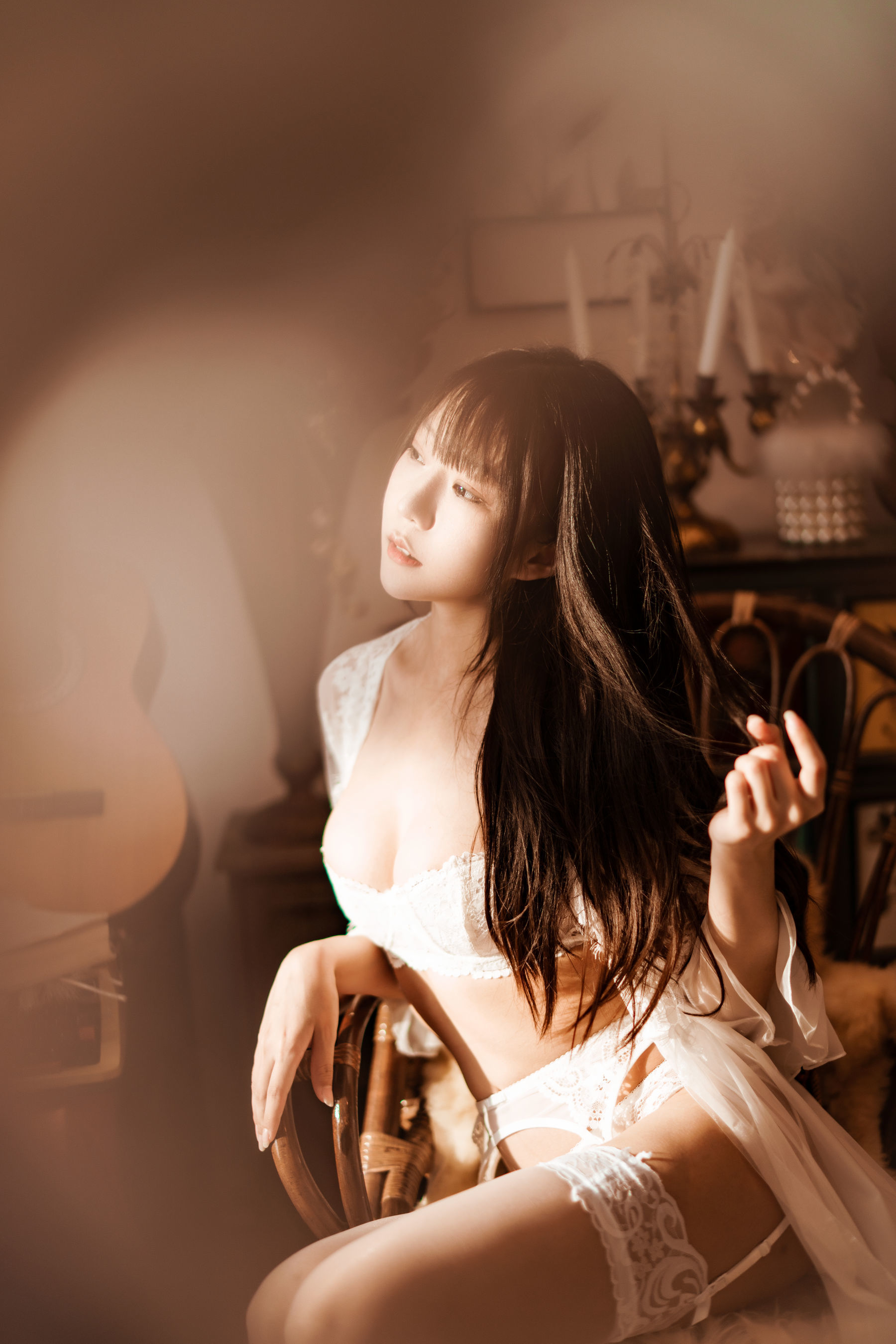香草喵露露 – 室内白色蕾丝 Cosplay-第80张