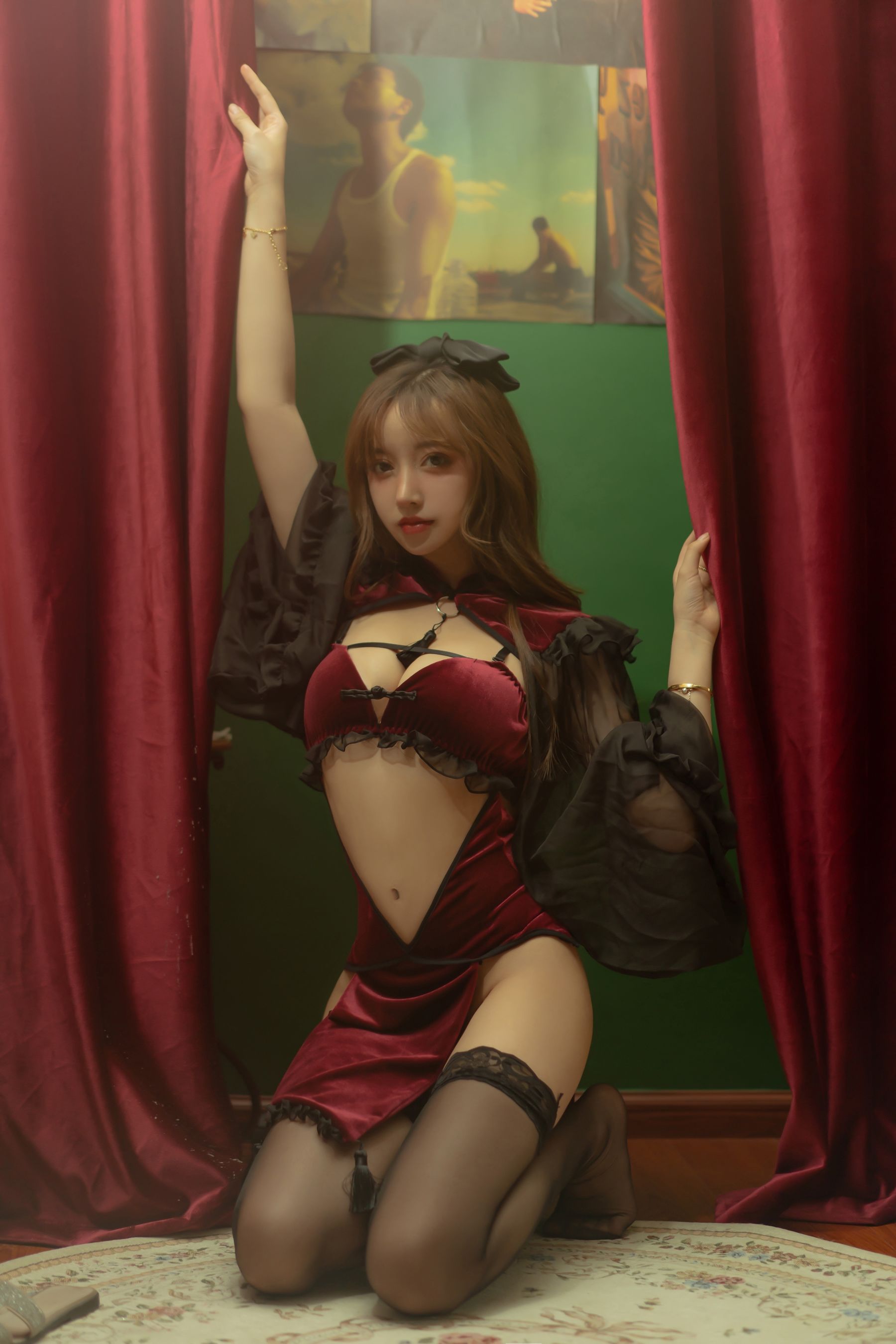 斗鱼米线线sama – 红丝绒旗袍 Cosplay-第28张