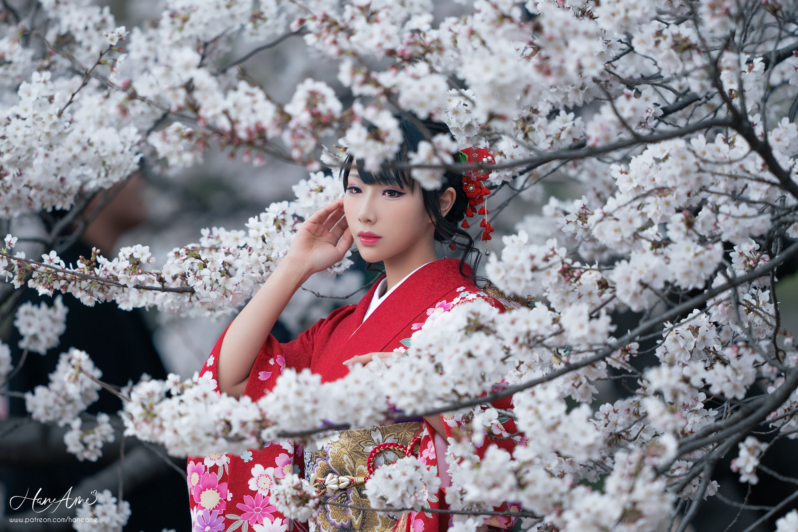 Hane Ame 雨波 – 赤紅和服 Cosplay-第3张