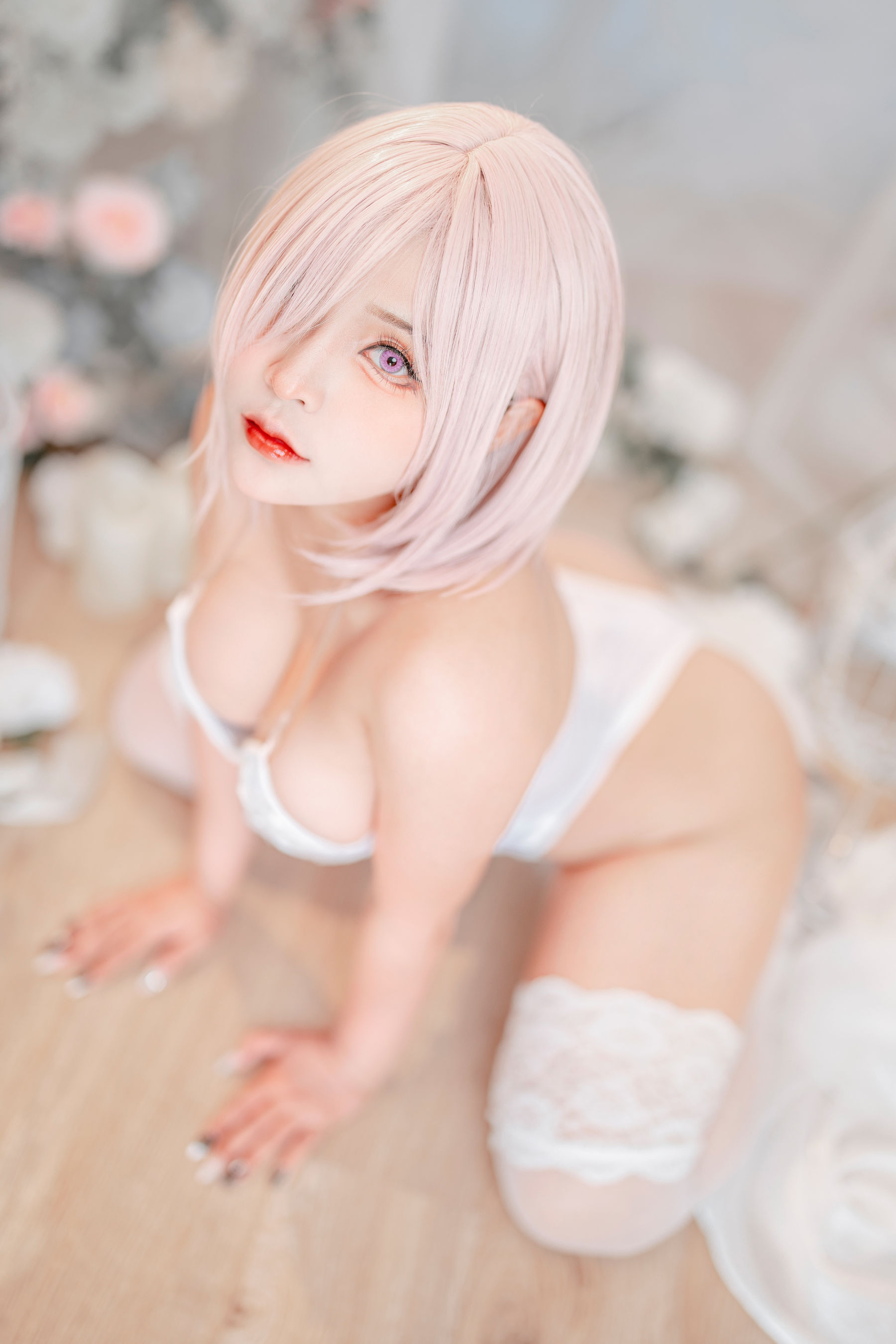 Sayo Momo – Mashu white lingerie body oil Cosplay-第4张