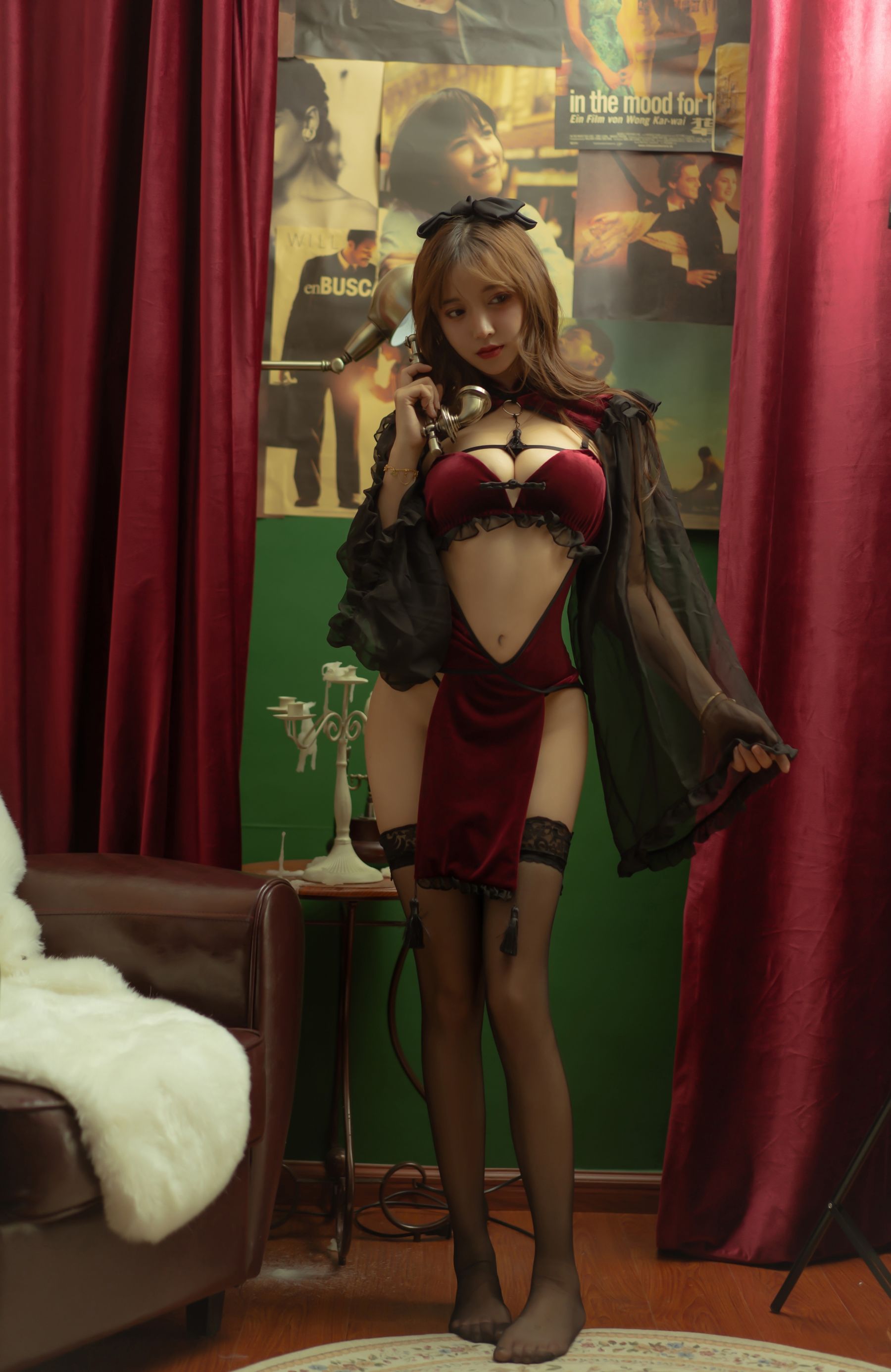 斗鱼米线线sama – 红丝绒旗袍 Cosplay-第3张