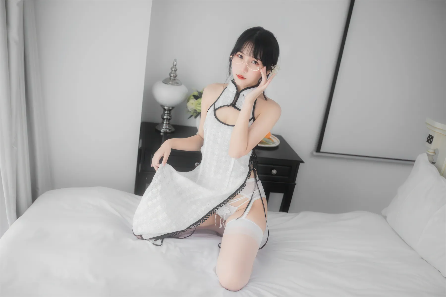 不呆猫 – 人妻白旗袍 Cosplay-第27张