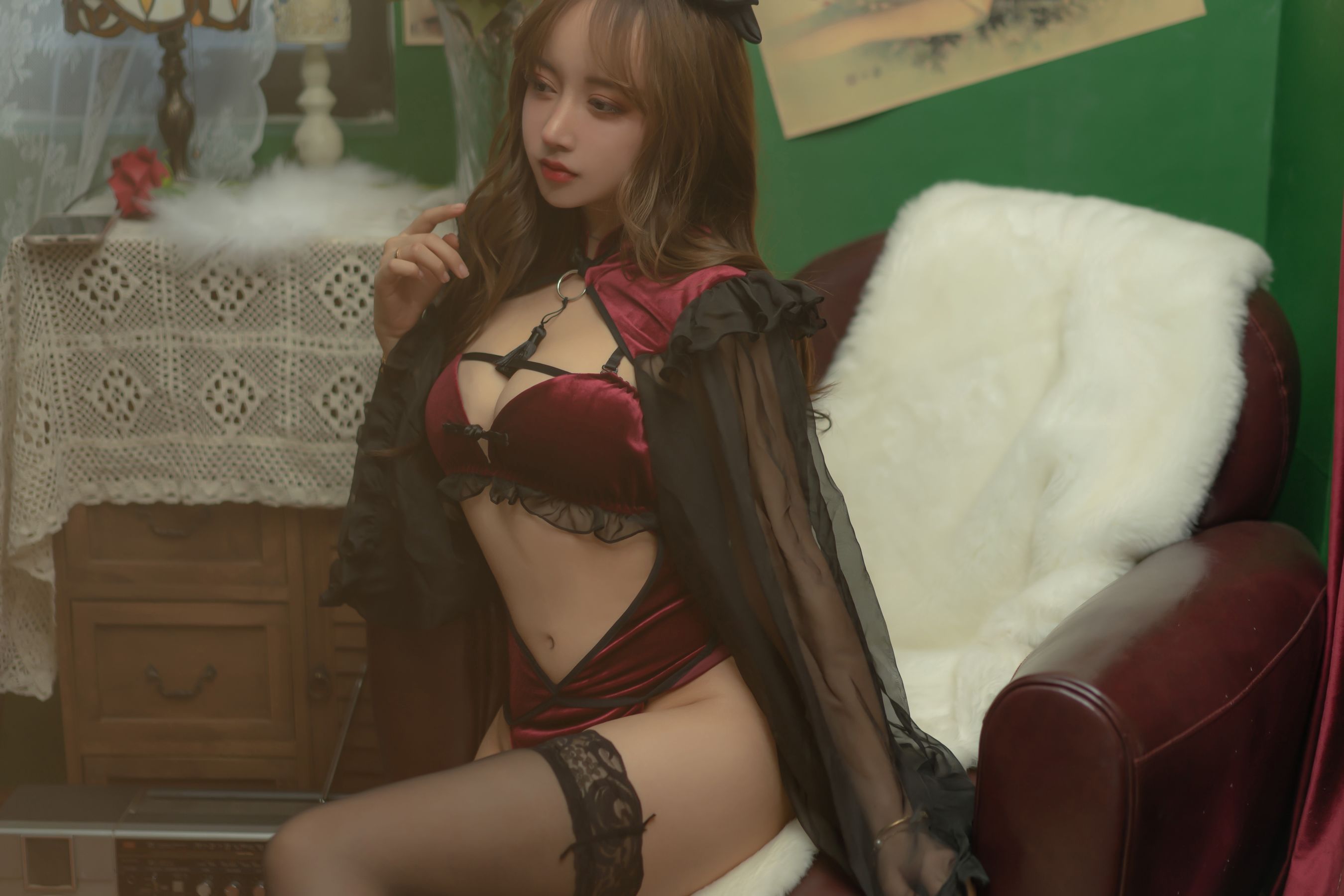 斗鱼米线线sama – 红丝绒旗袍 Cosplay-第47张