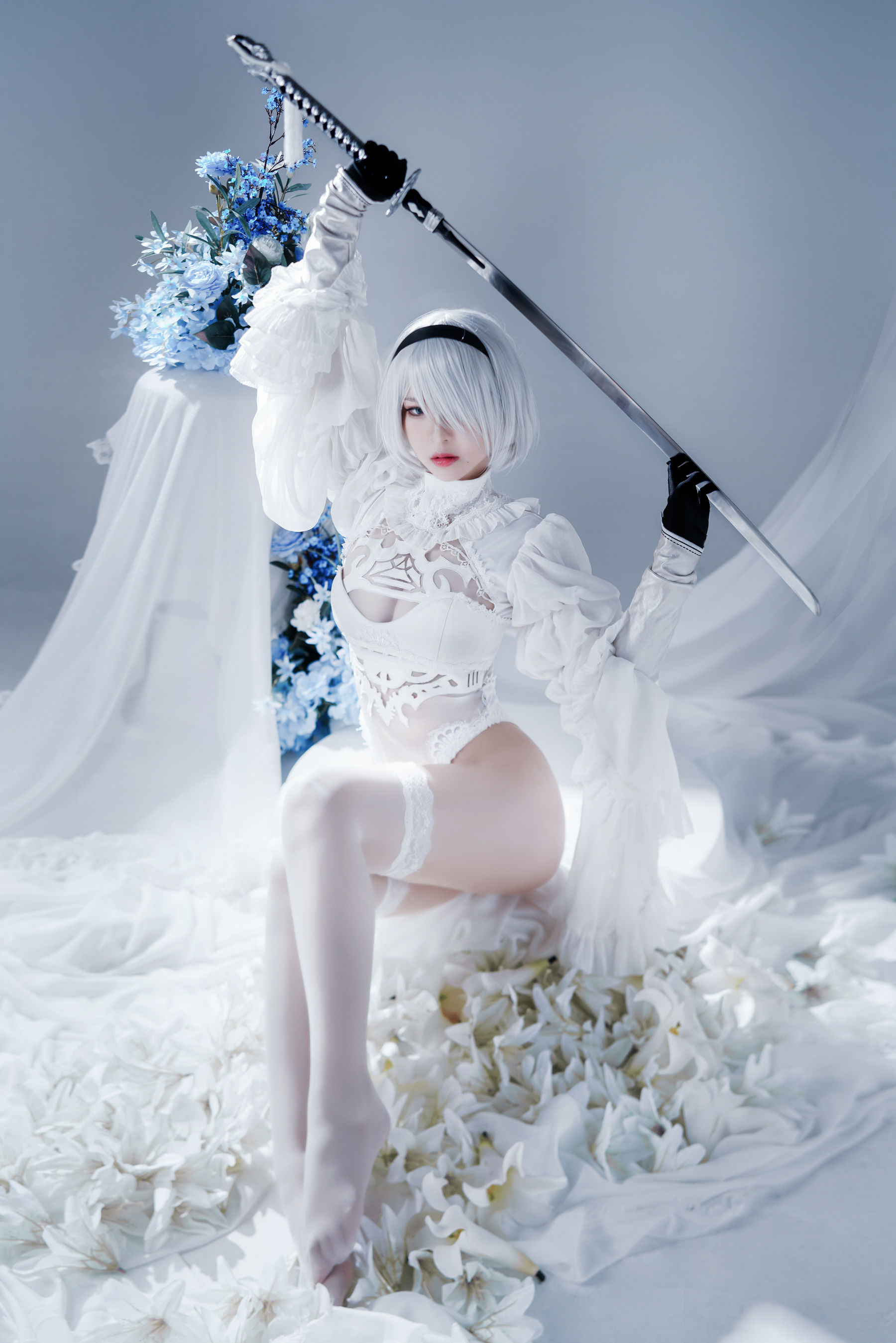 半半子 – Automataヨルハ二号B型 白いドレス Cosplay-第51张