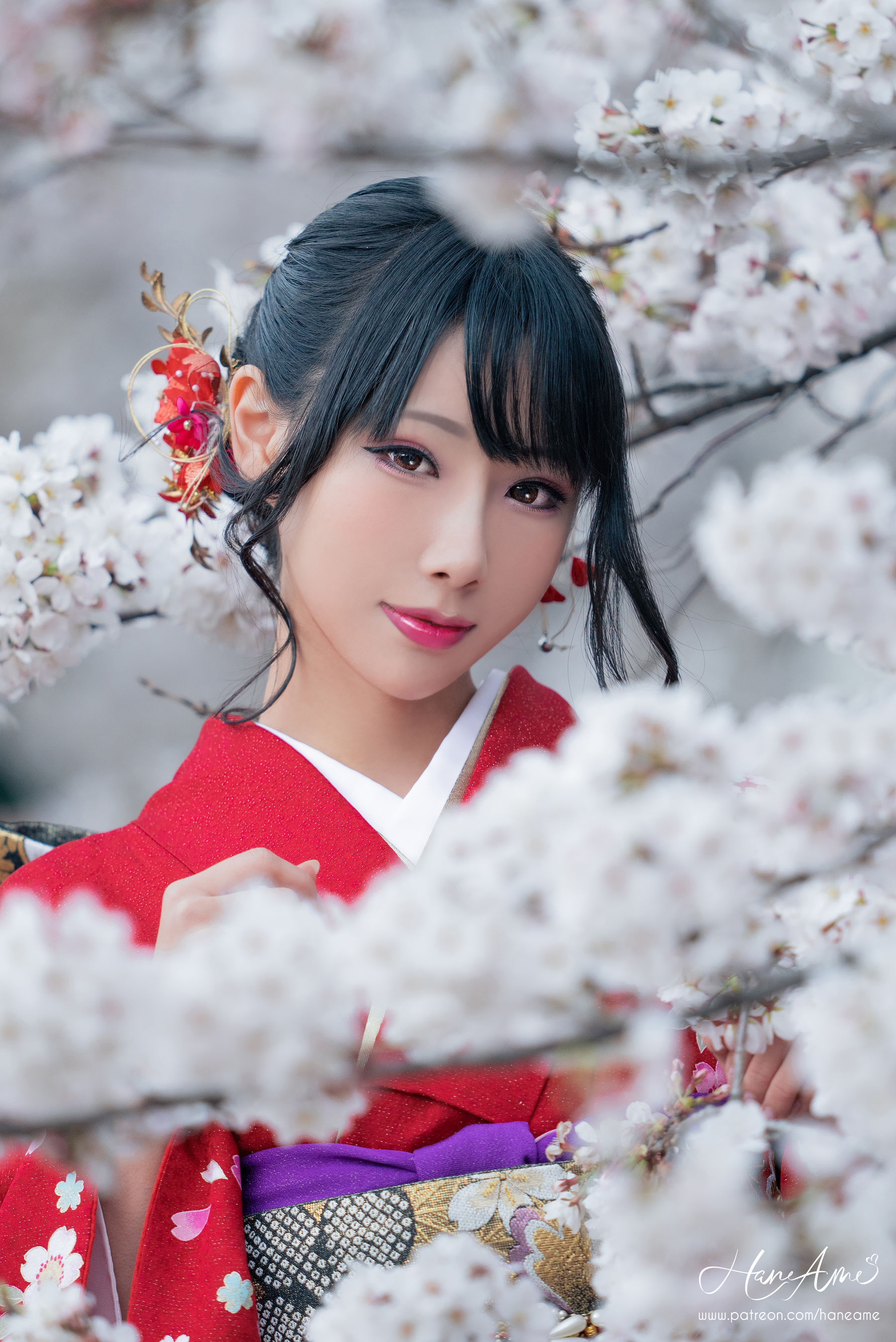 Hane Ame 雨波 – 赤紅和服 Cosplay-第38张