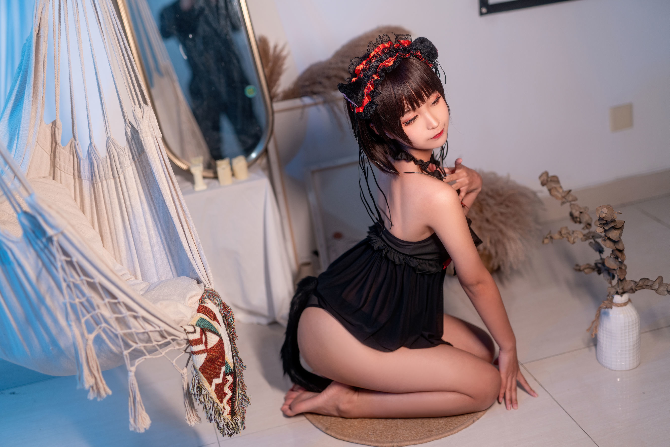 动漫博主蠢沫沫 黑睡裙 Cosplay-第2张