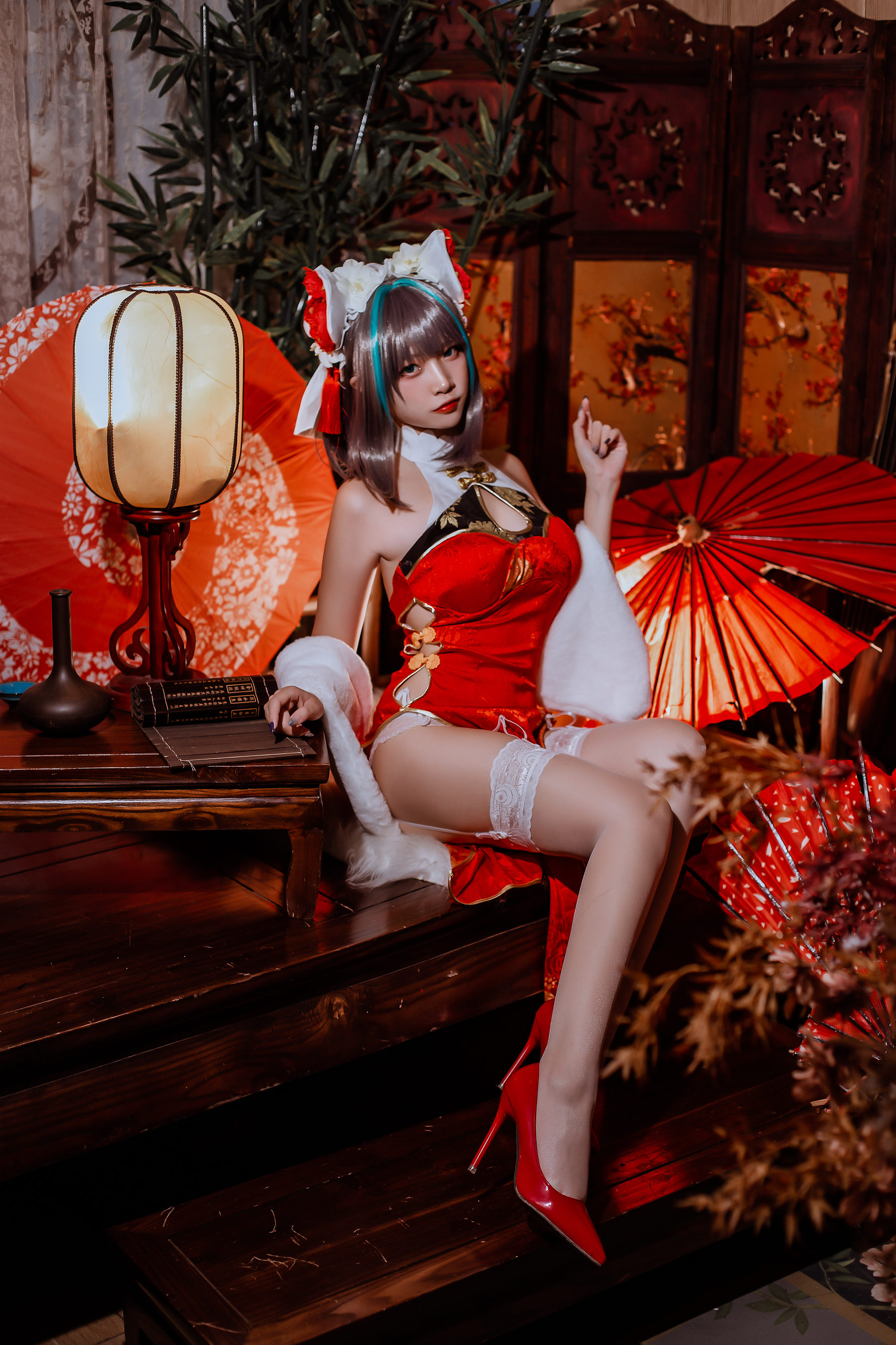 二佐Nisa – 碧蓝 柴郡旗袍 Cosplay-第9张