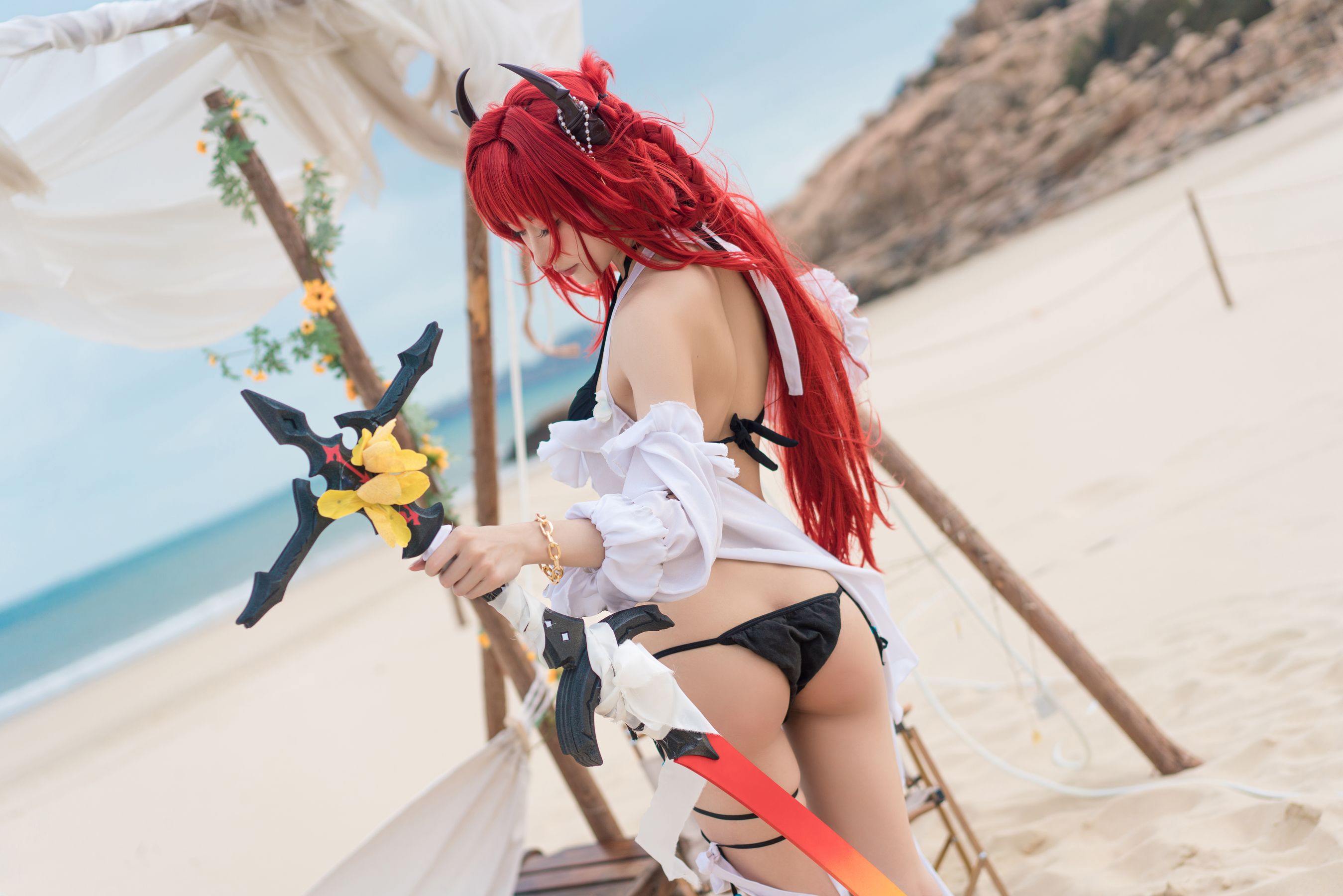 动漫博主阿包也是兔娘 – 明日方舟 史尔特尔泳装 Cosplay-第45张