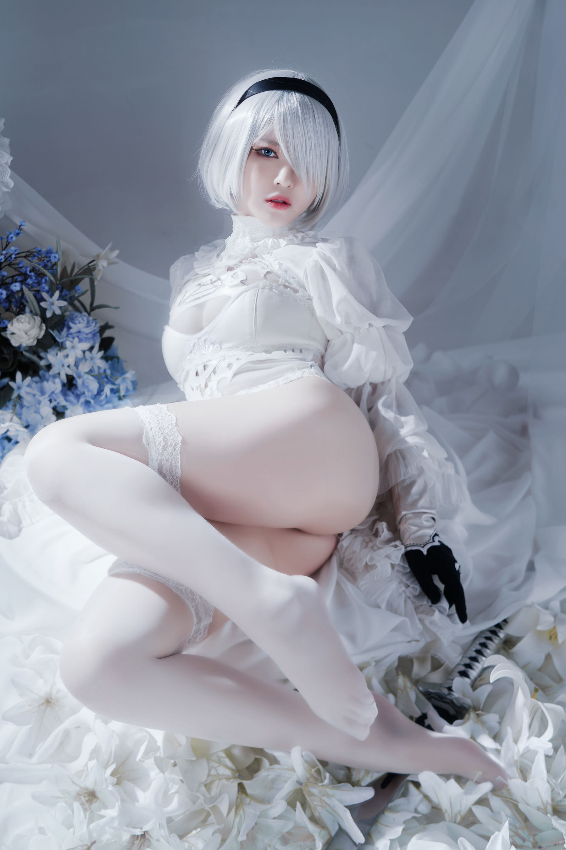 半半子 – Automataヨルハ二号B型 白いドレス Cosplay-第8张