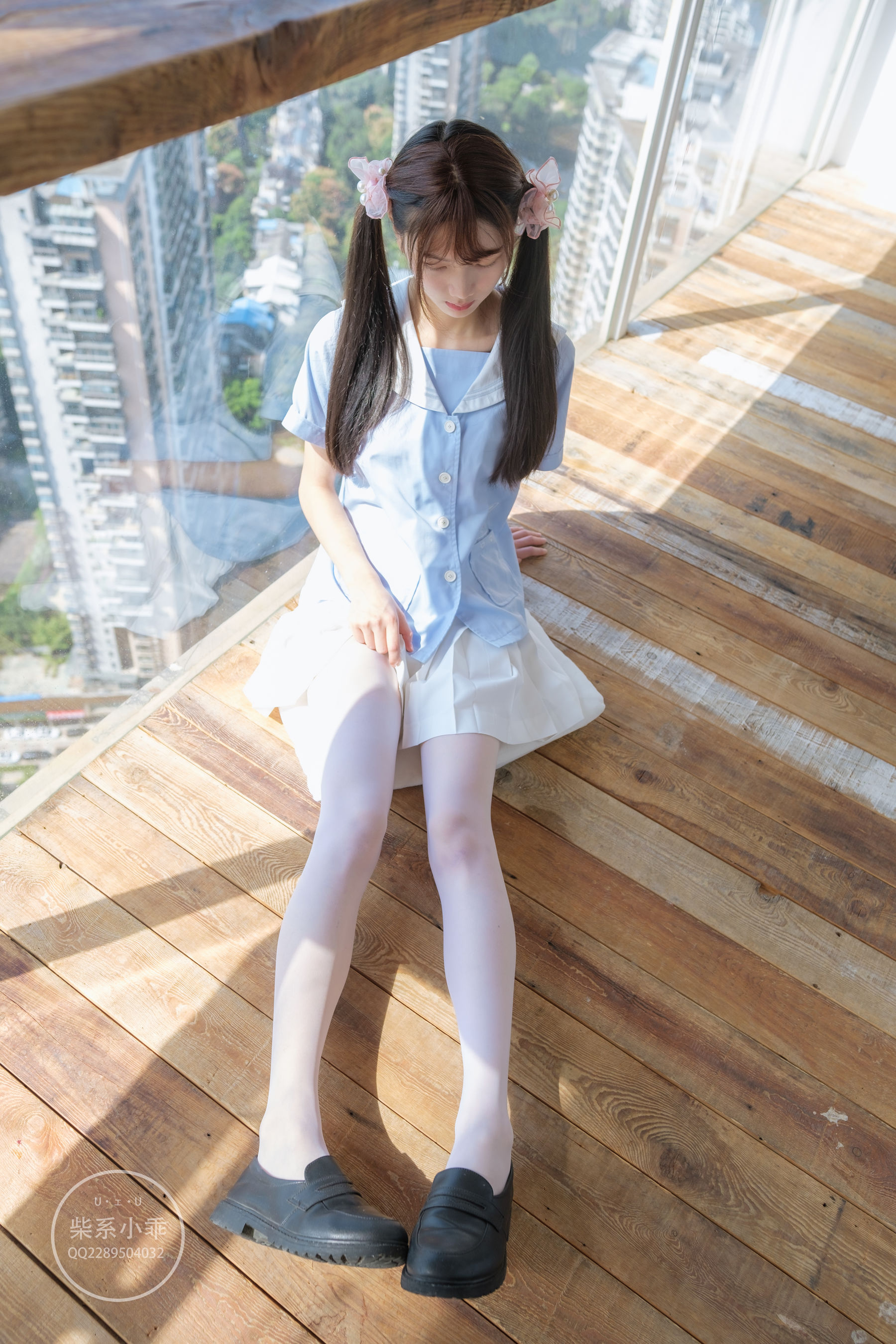 柴系小乖(稚乖画册) – 晴空 白丝双马尾 Cosplay-第3张