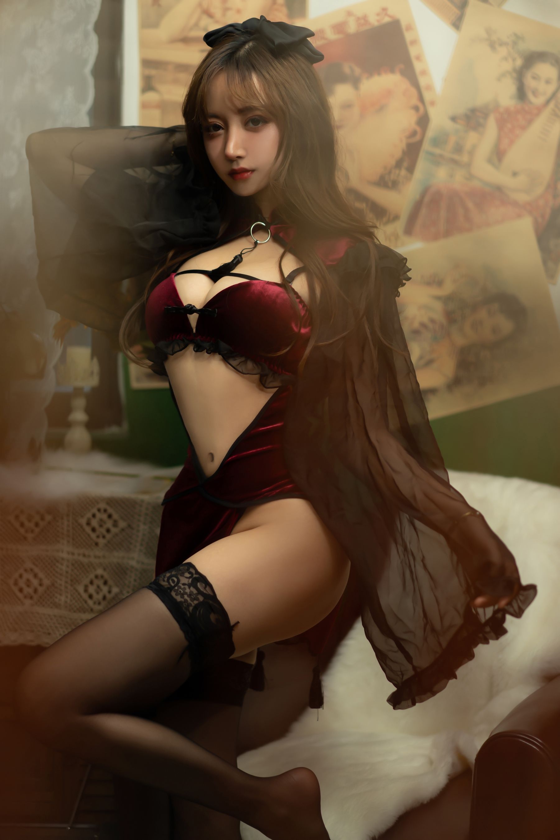 斗鱼米线线sama – 红丝绒旗袍 Cosplay-第44张