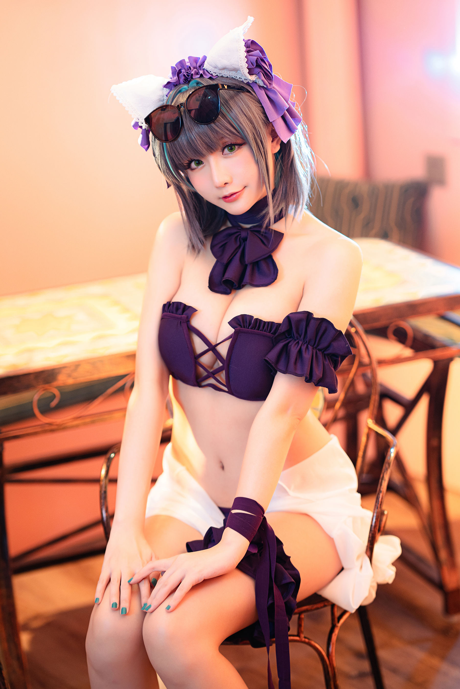 Coser小姐姐星之迟迟 – R-Maid《柴郡泳装》 Cosplay-第30张