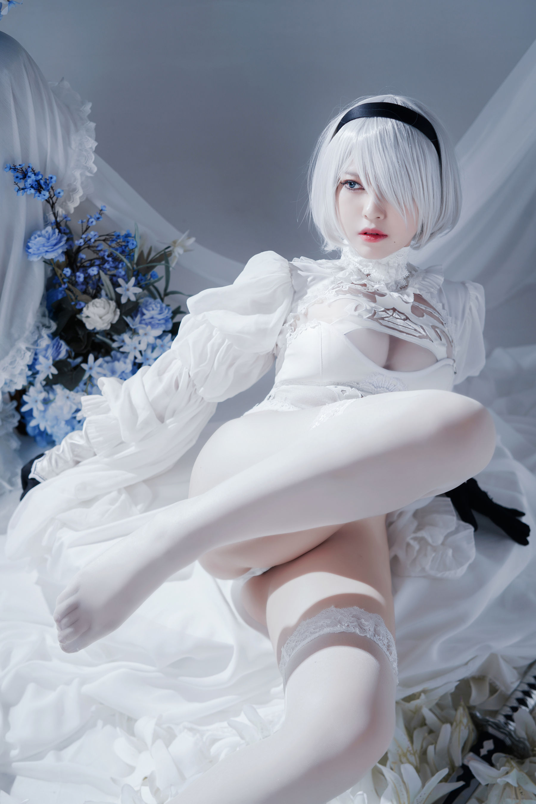 半半子 – Automataヨルハ二号B型 白いドレス Cosplay-第6张
