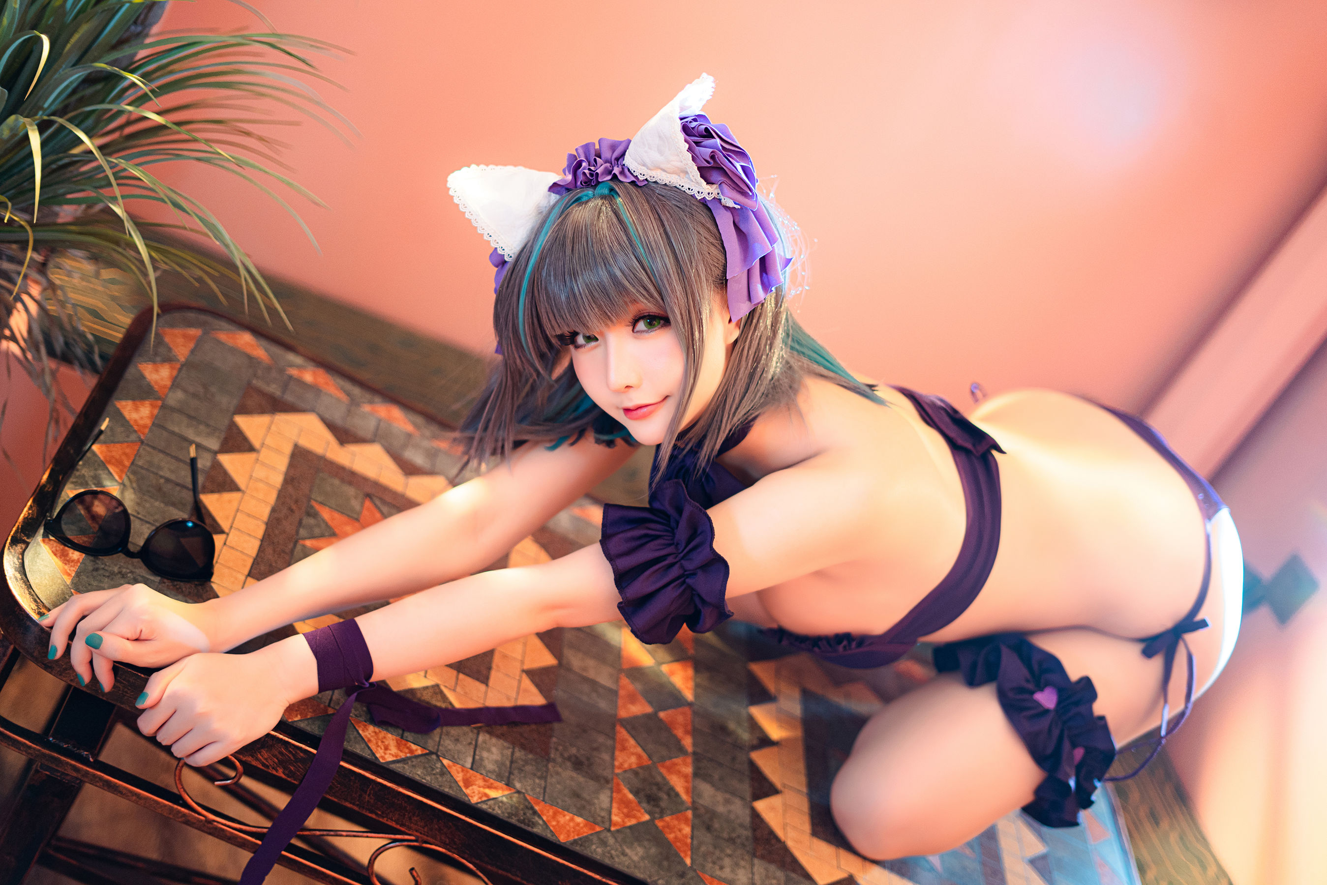 Coser小姐姐星之迟迟 – R-Maid《柴郡泳装》 Cosplay-第26张