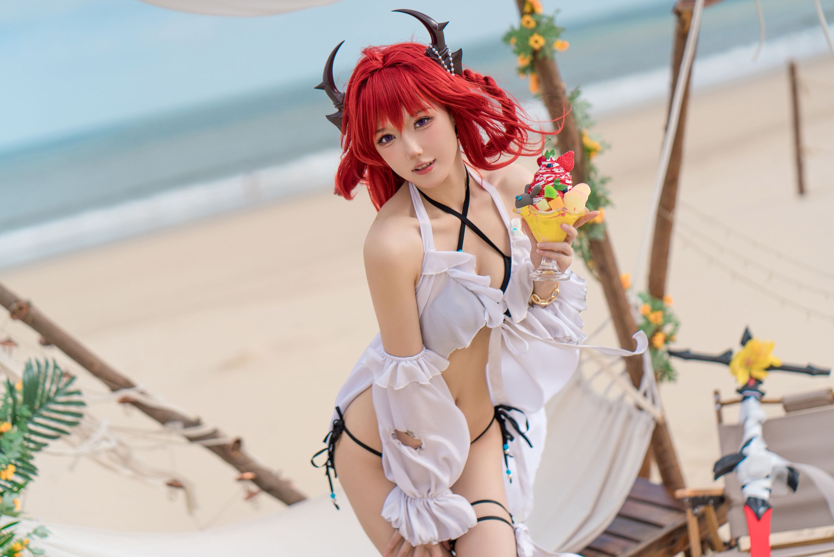 动漫博主阿包也是兔娘 – 明日方舟 史尔特尔泳装 Cosplay-第4张