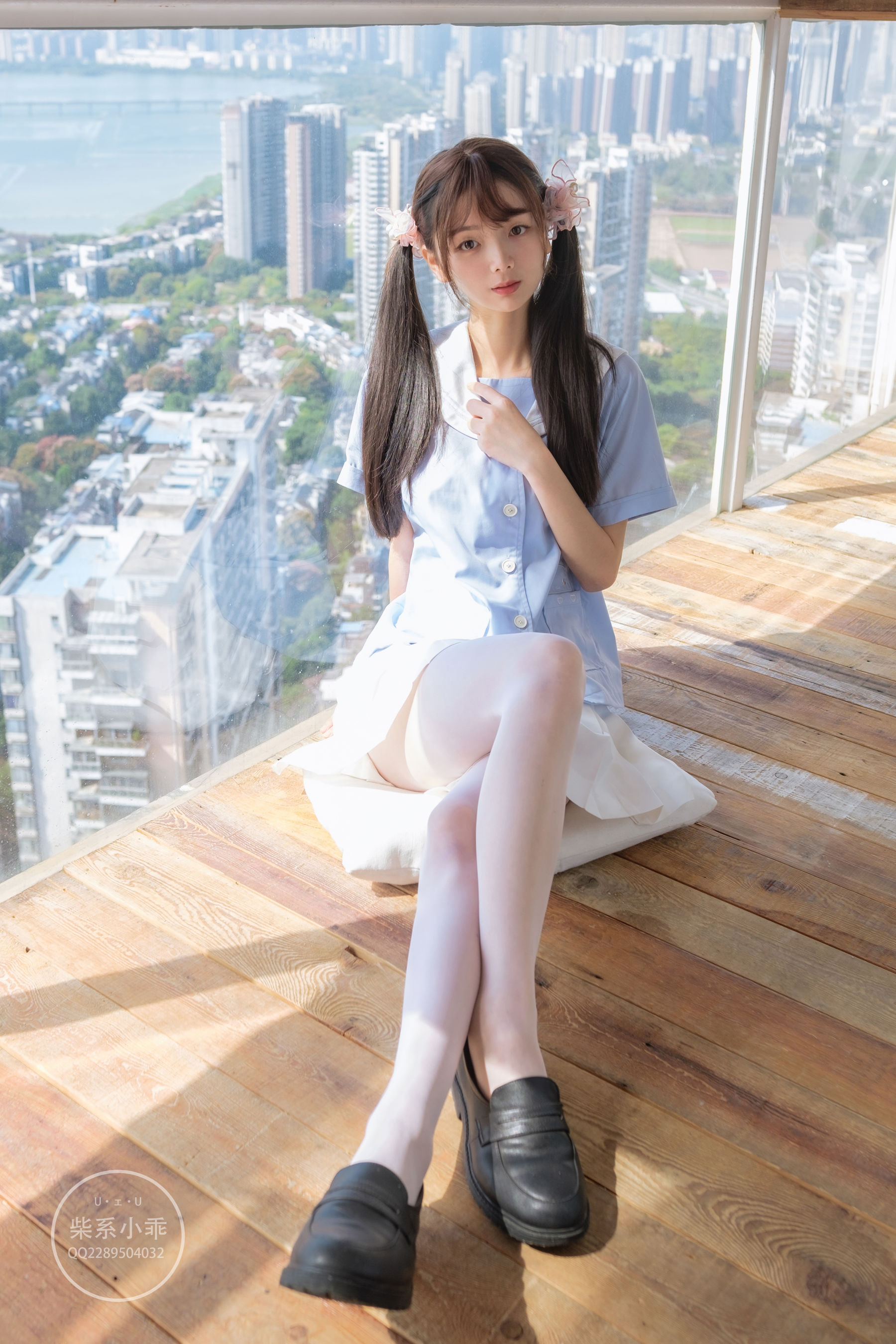 柴系小乖(稚乖画册) – 晴空 白丝双马尾 Cosplay-第73张