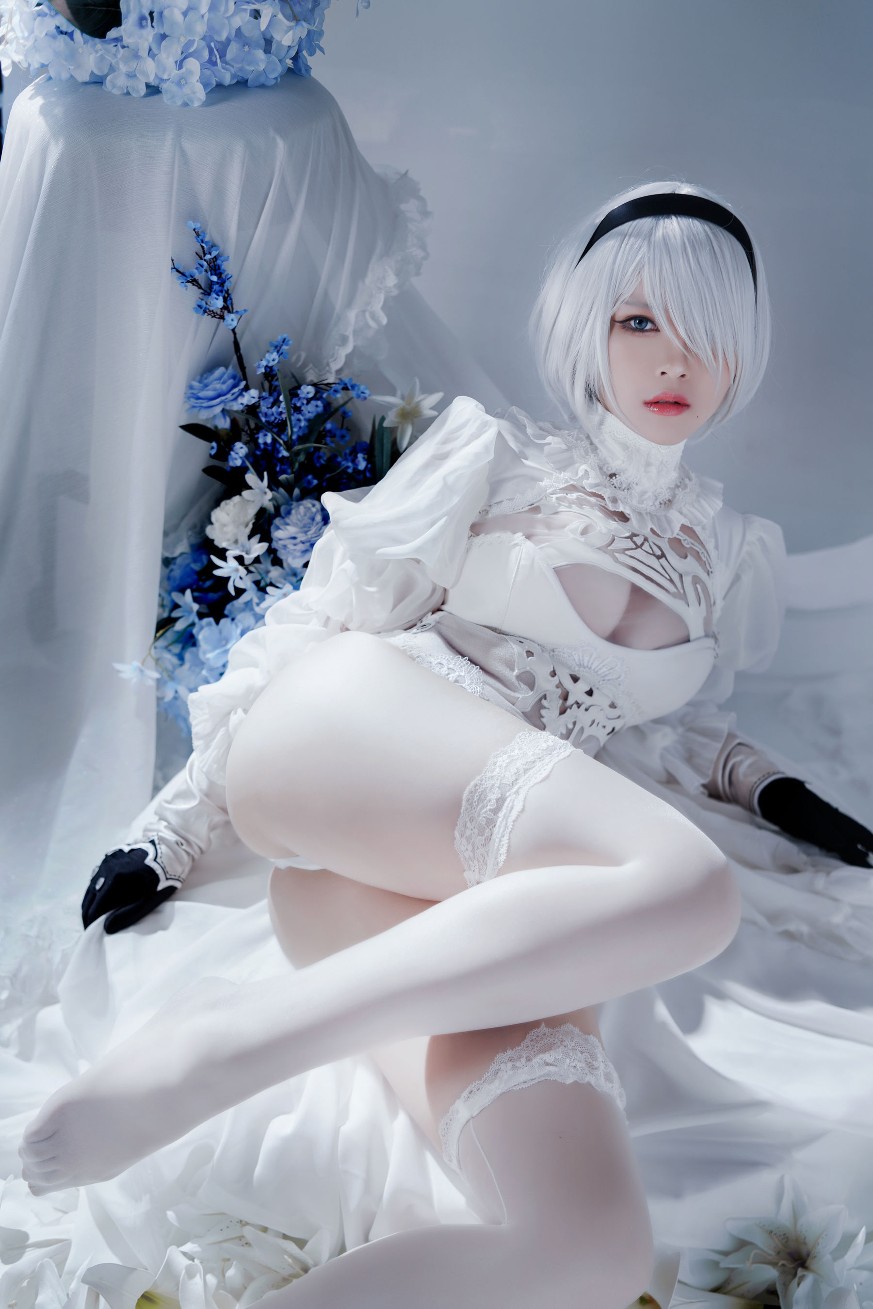 半半子 – Automataヨルハ二号B型 白いドレス Cosplay-第48张