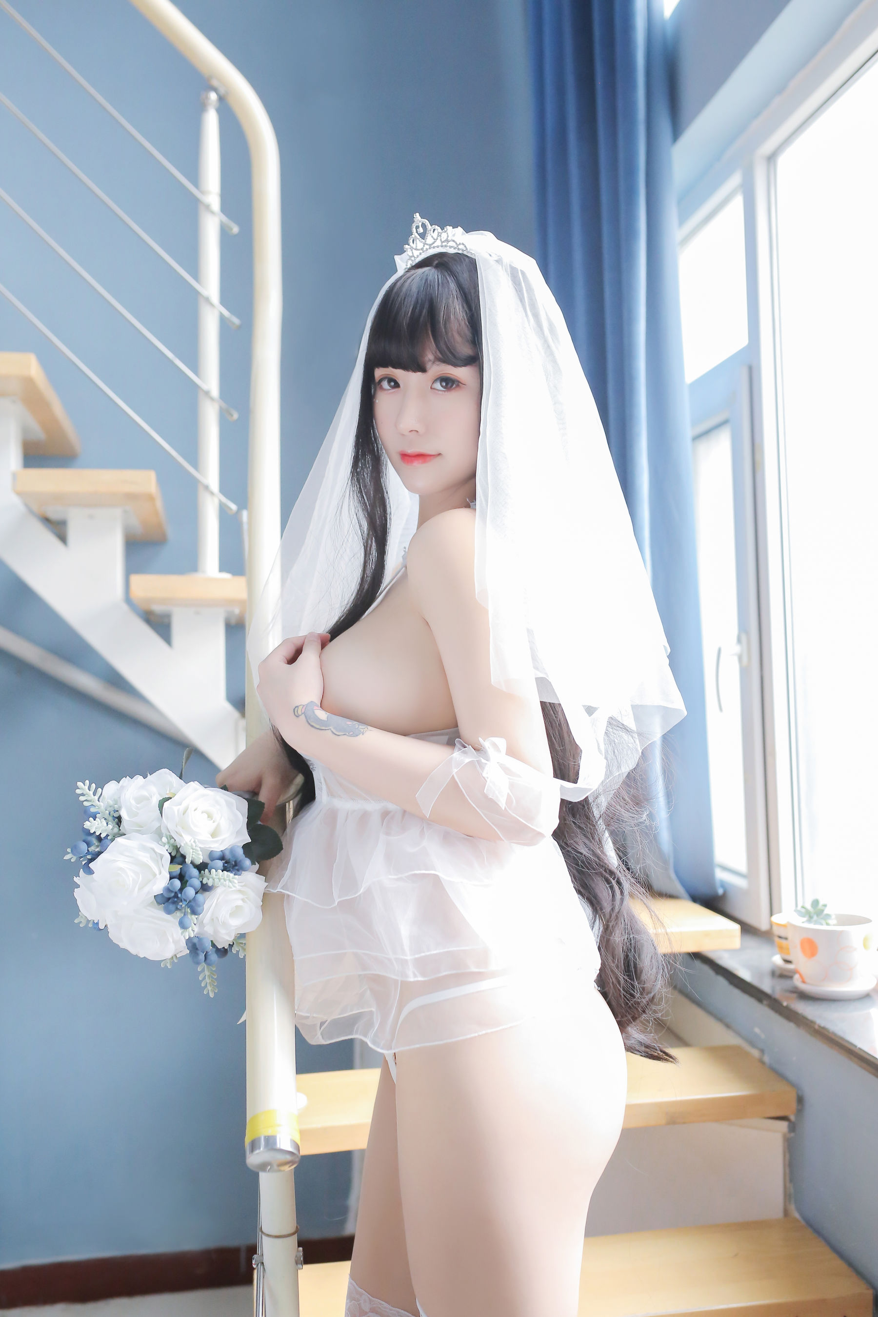 巨乳猫九酱Sakura – 长发婚纱 Cosplay-第47张