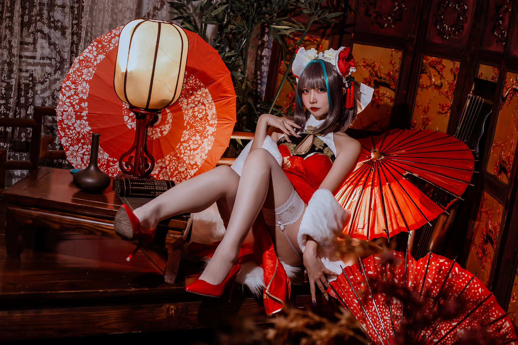 二佐Nisa – 碧蓝 柴郡旗袍 Cosplay-第2张