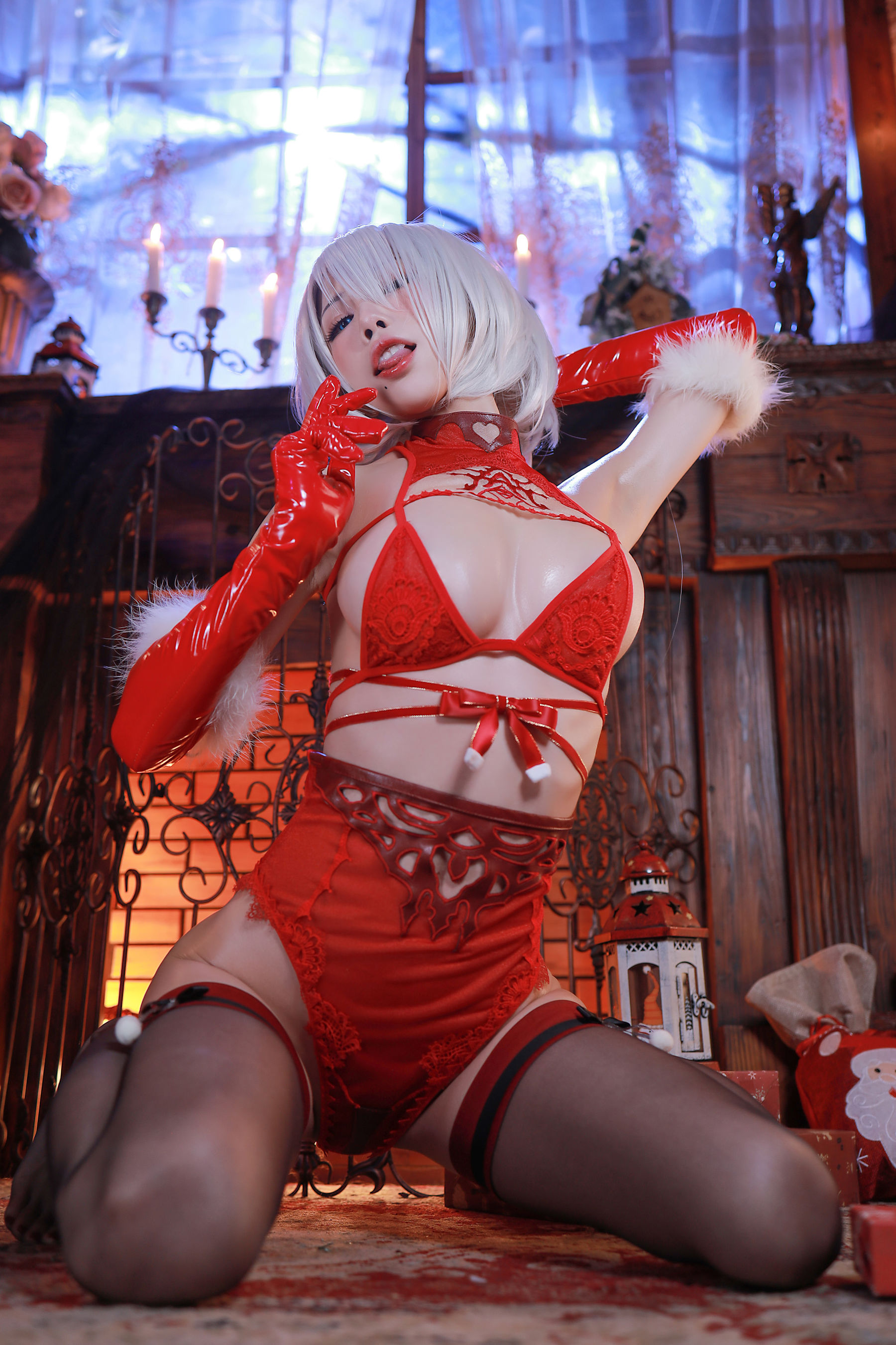动漫博主水淼aqua – 圣诞2B连体装加丝带装 Cosplay-第1张