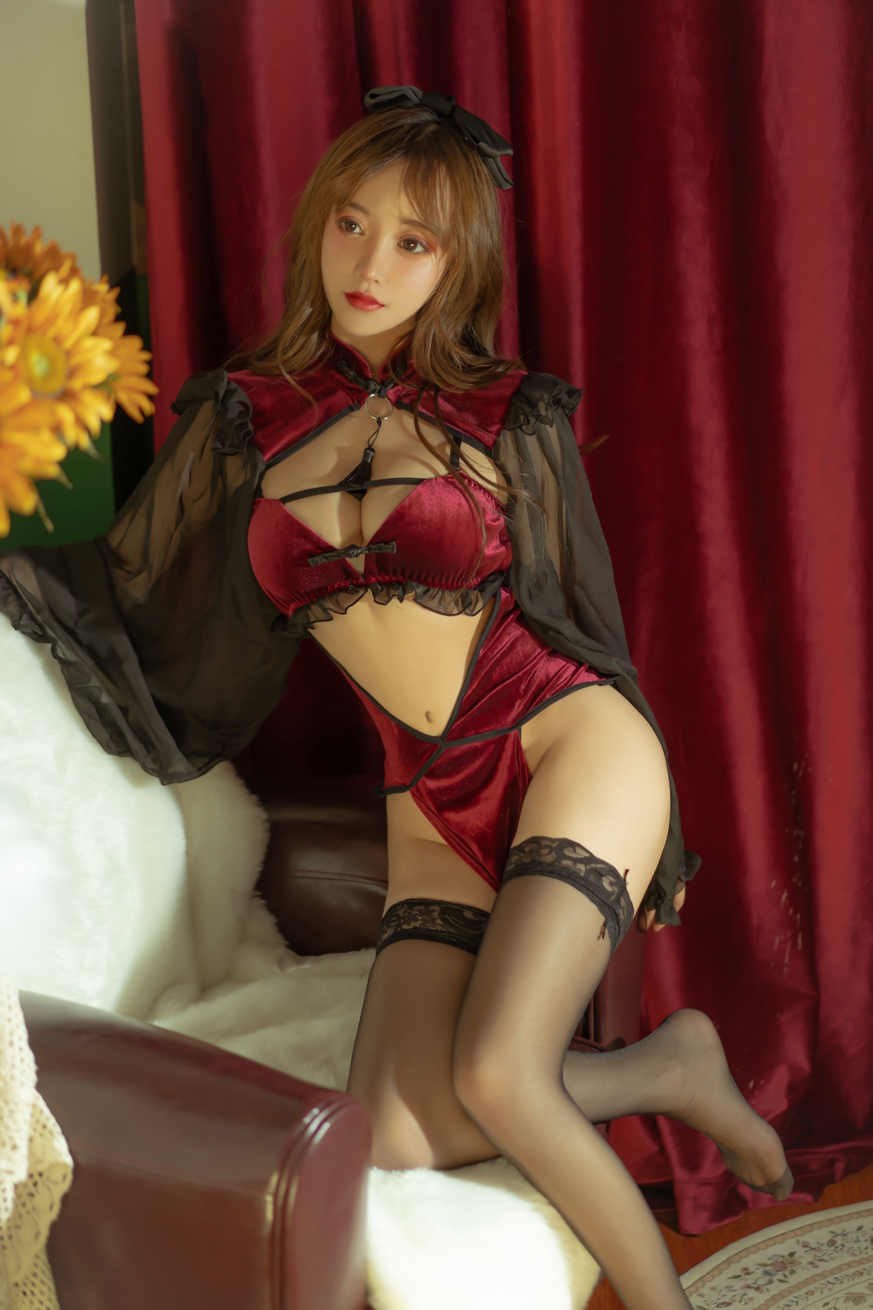 斗鱼米线线sama – 红丝绒旗袍 Cosplay-第36张