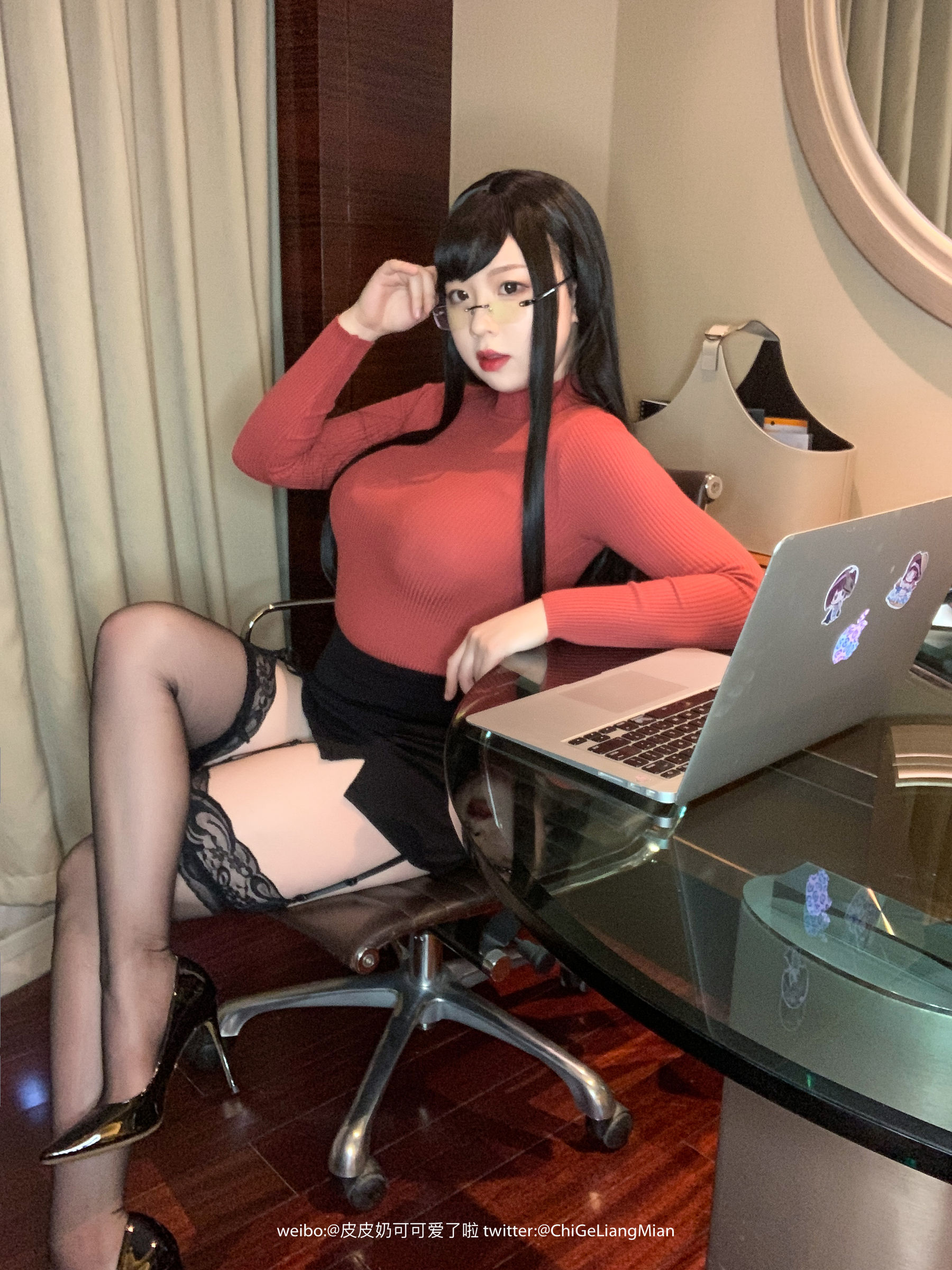 皮皮奶可可爱了啦 红色OL Cosplay-第11张